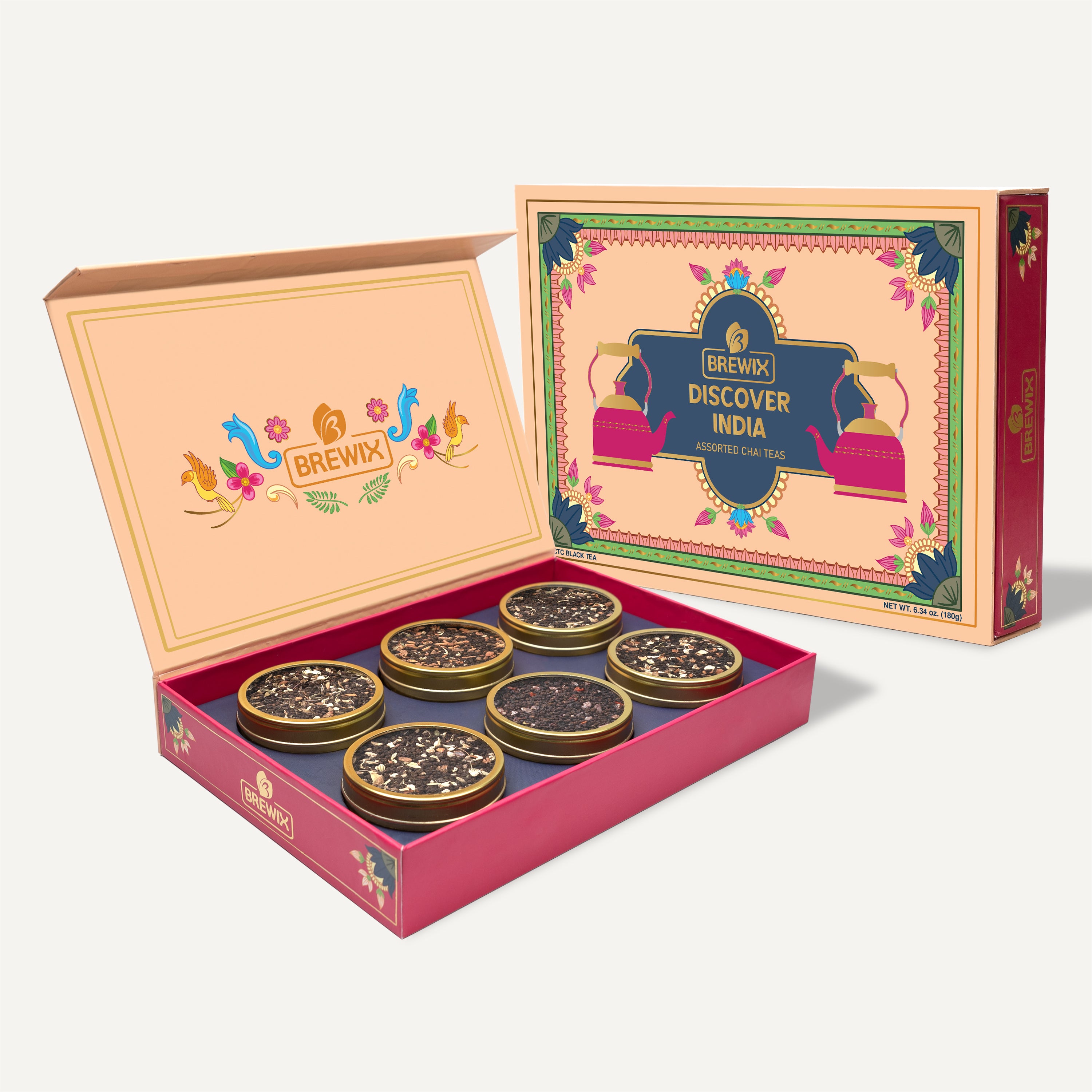 Discover India Chai Tea Gift Set Box, Set of 6