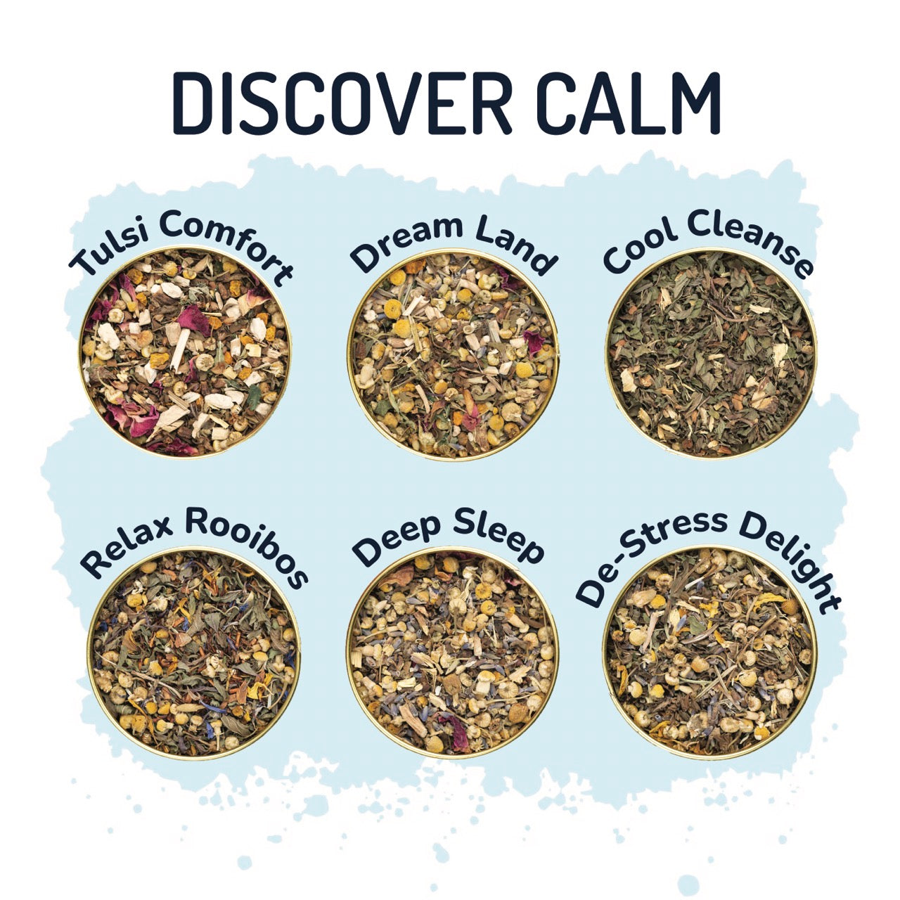 Discover Calm Herbal Tea Gift Set Box, 6 Premium Tisanes in Golden Tin Caddies