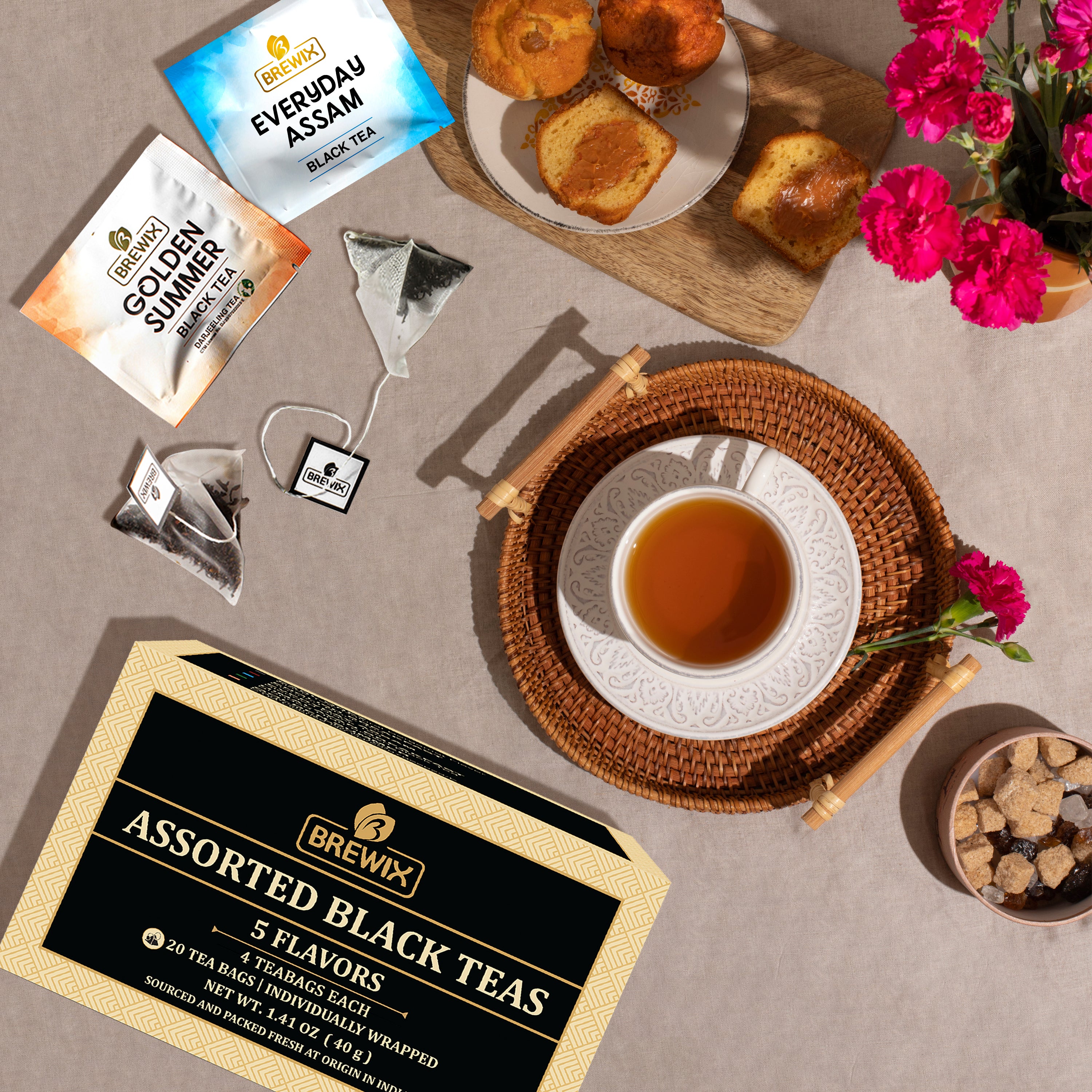 Assorted Black Tea Sampling Variety Pack with 5 Flavors and 20 Pyramid Tea Bags