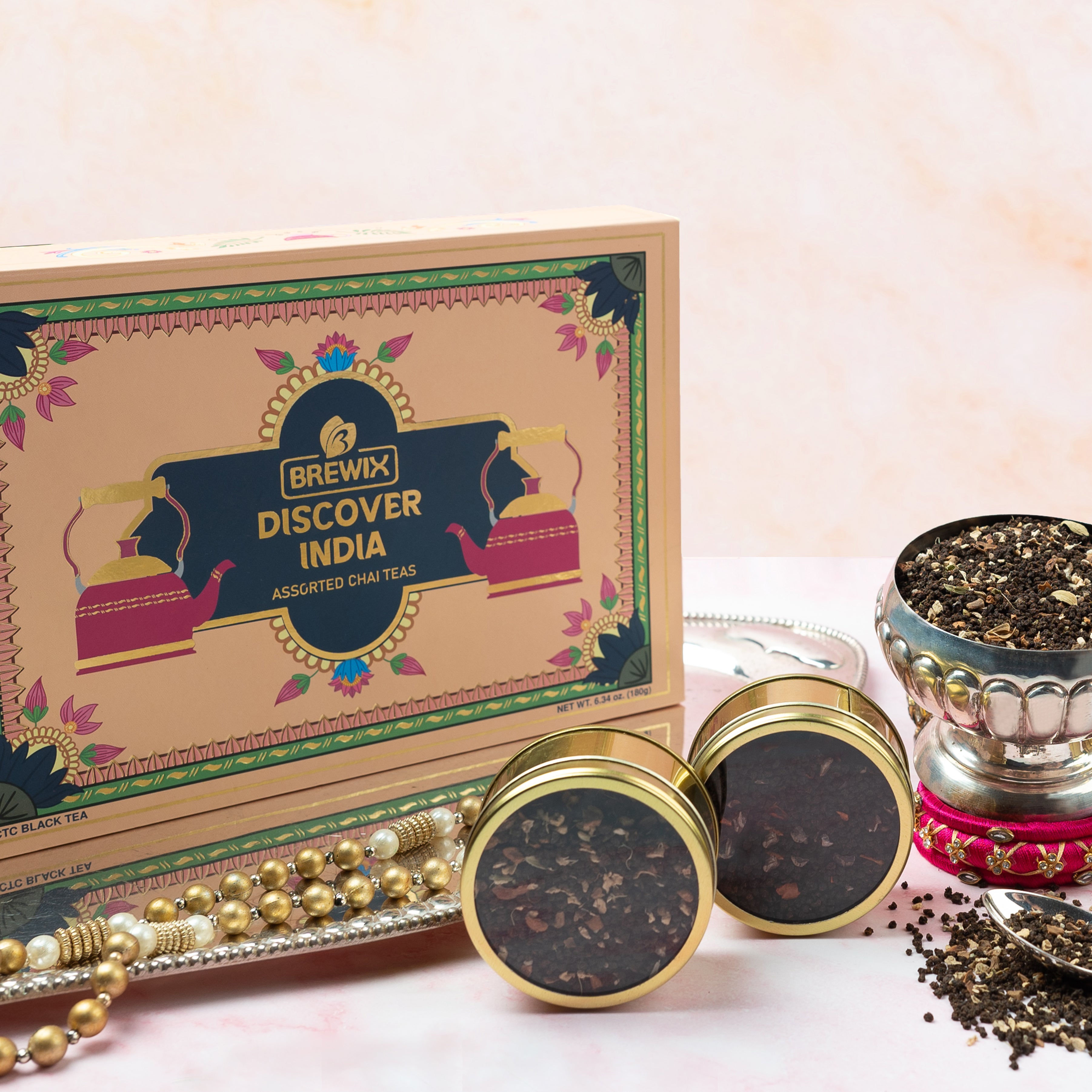 Discover India Chai Tea Gift Set Box, Set of 6