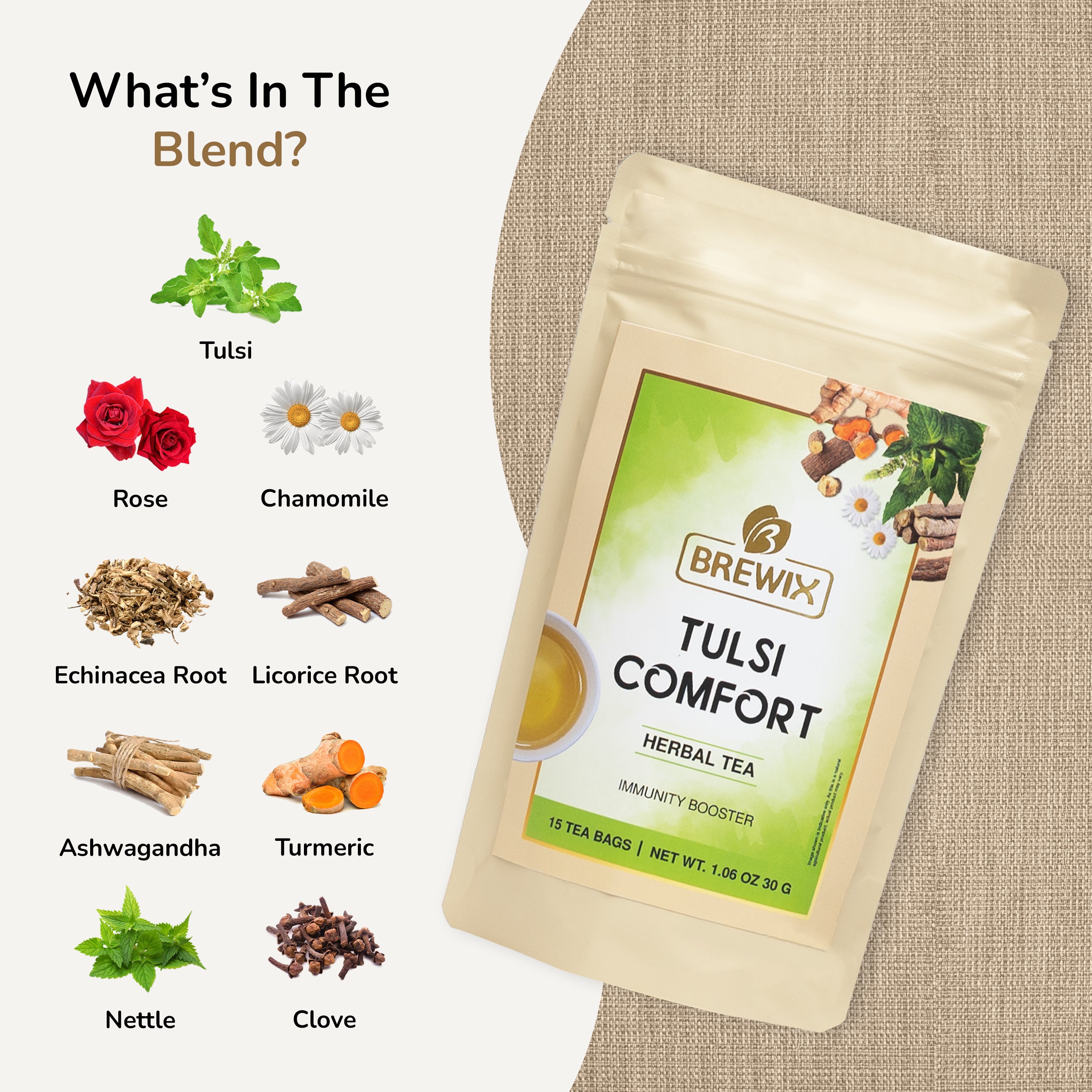 Tulsi Comfort Tea, 15 pyramid tea bags