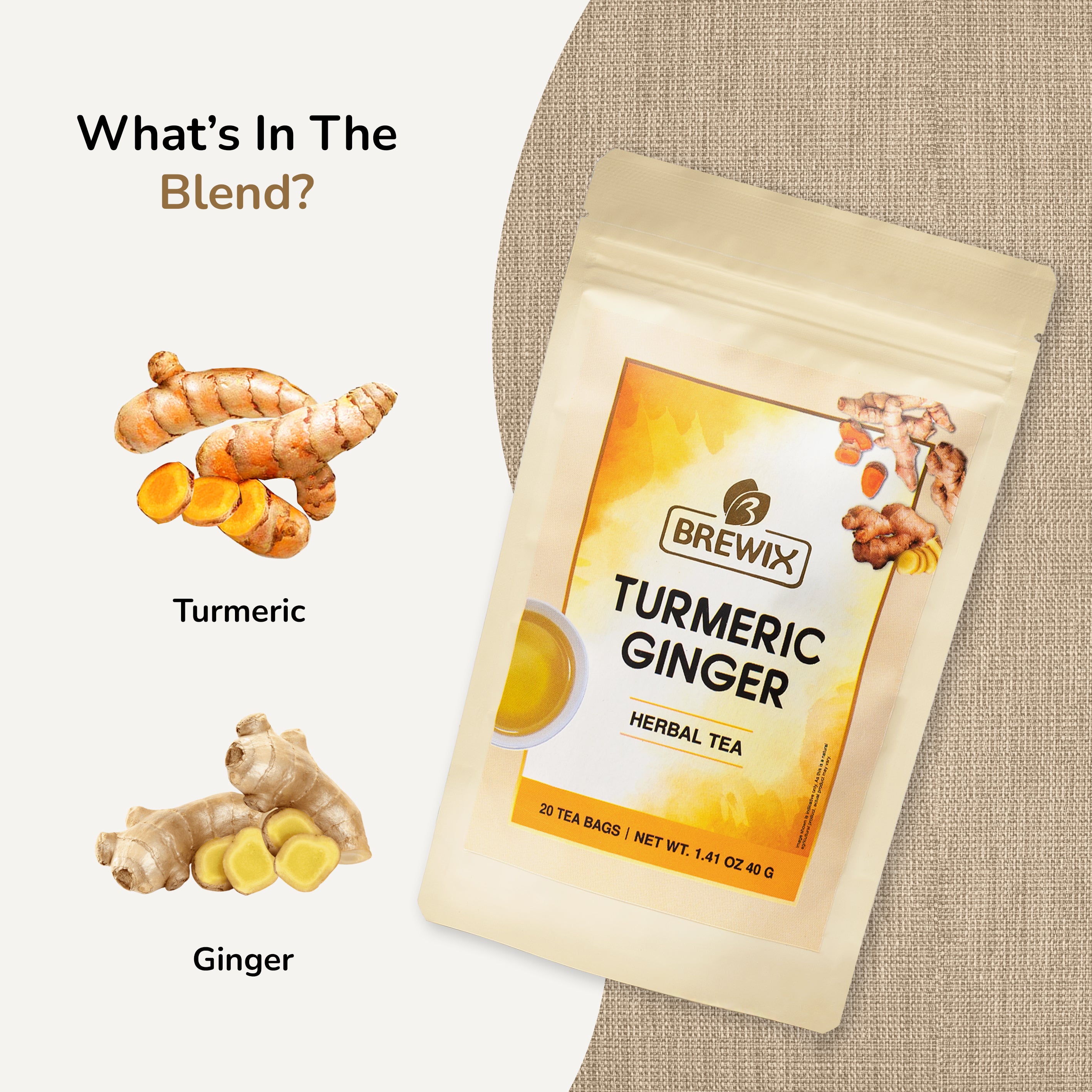 Turmeric Ginger Herbal Tea Tissane, Soothes and Revitalizes