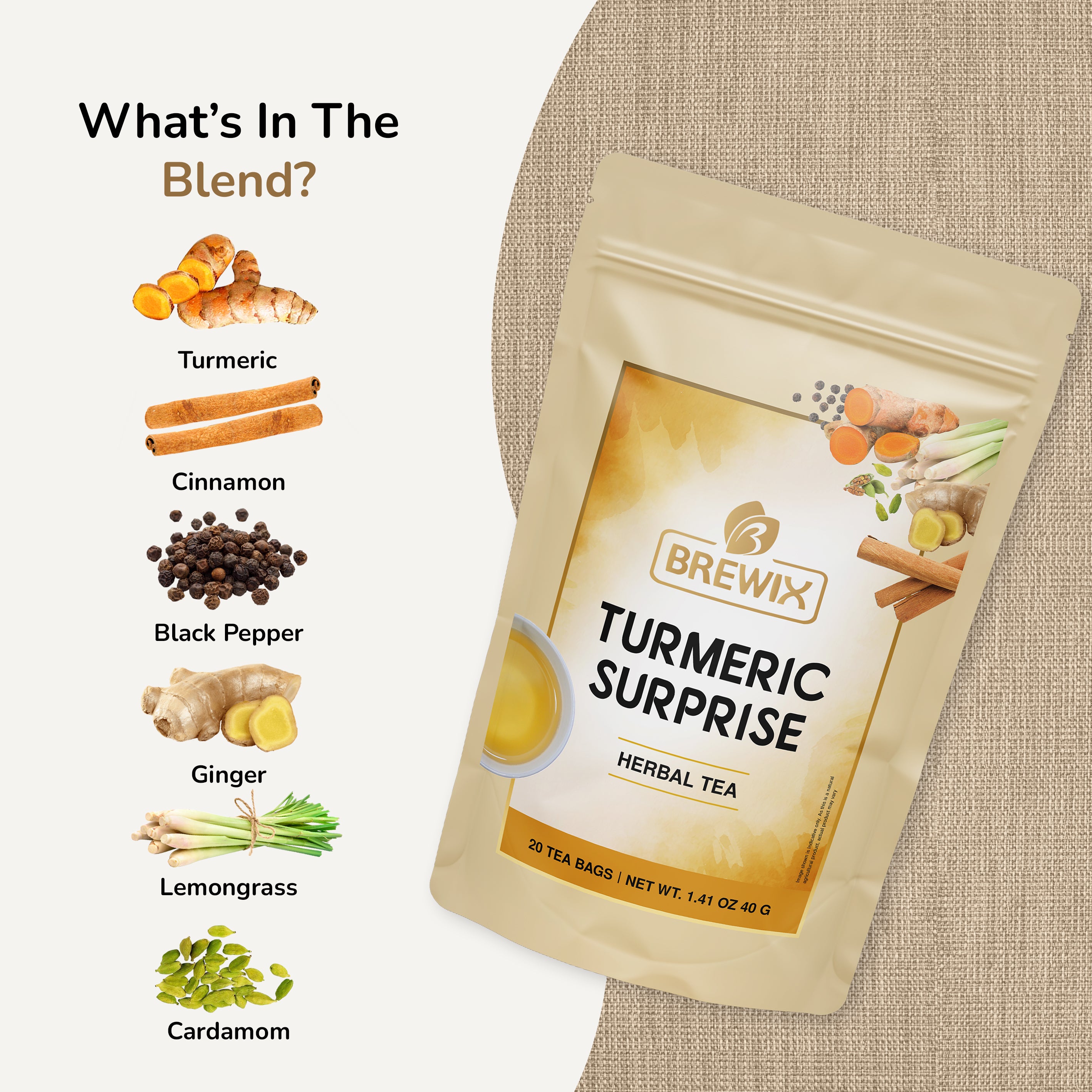 Turmeric Surprise Herbal Tea Tissane, 20 Pyramid Bags