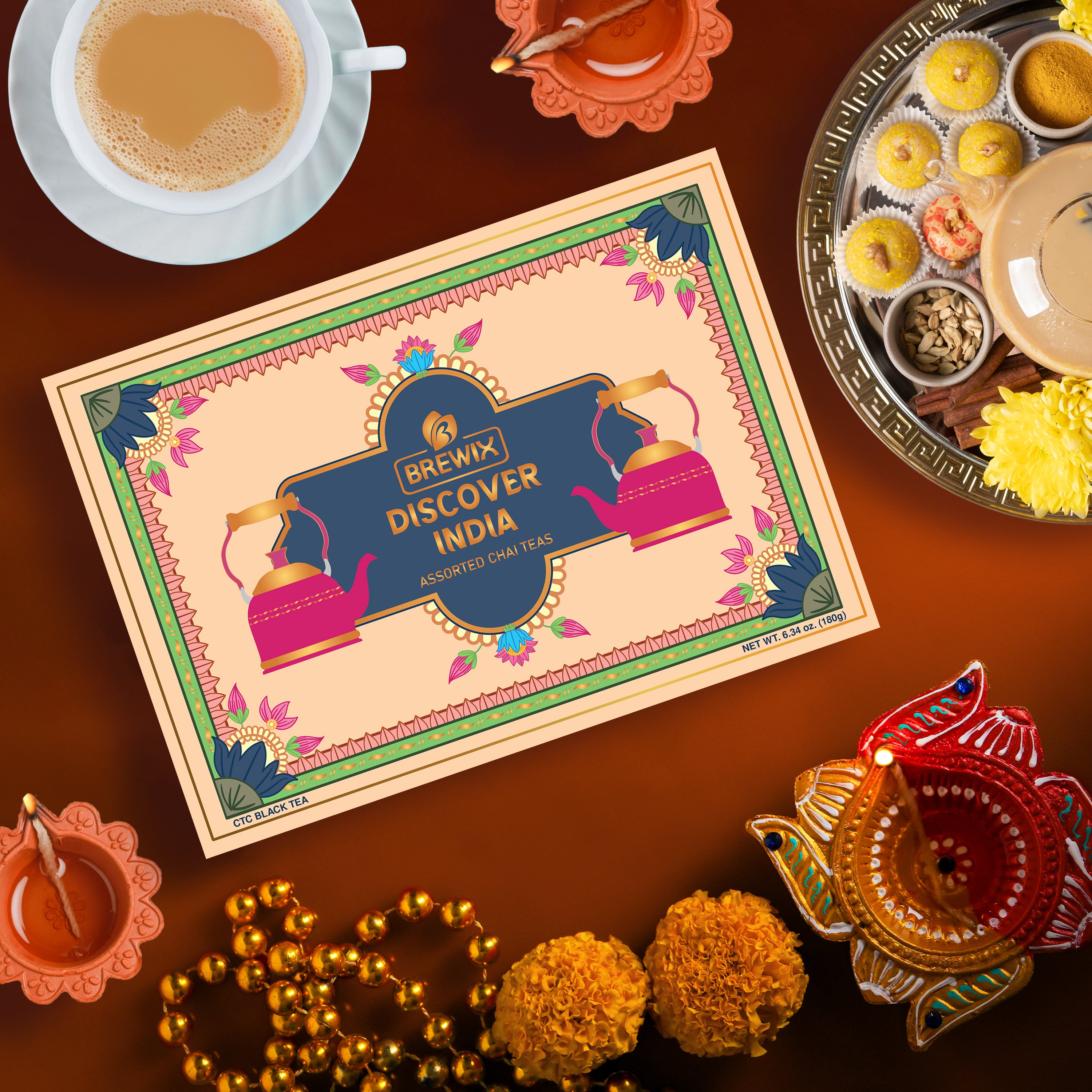 Discover India Chai Tea Gift Set Box, Set of 6