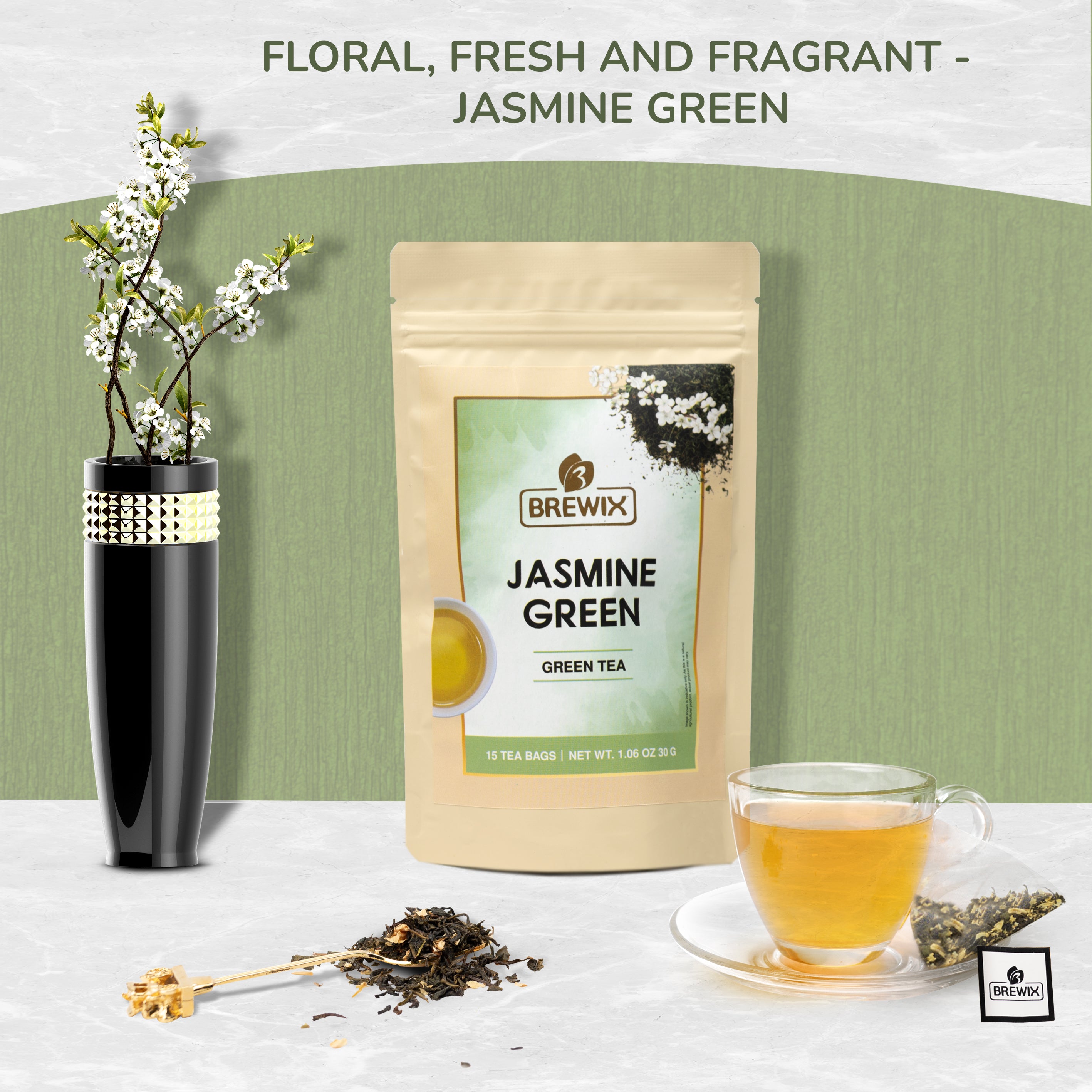Jasmine Green Tea, 15 pyramid tea bags