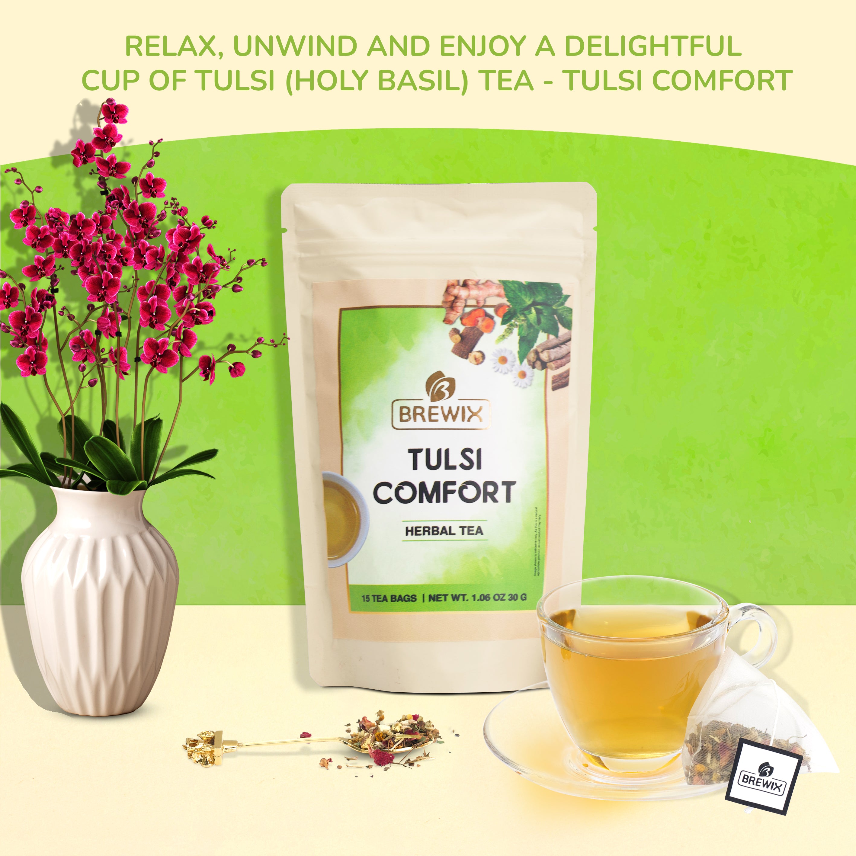 Tulsi Comfort Tea, 15 pyramid tea bags