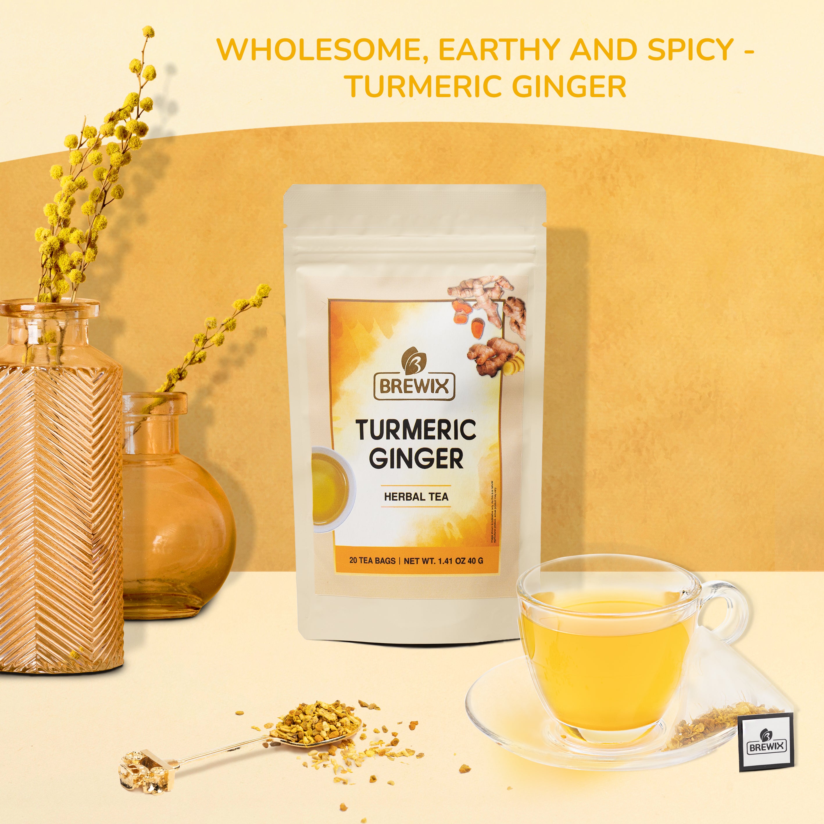 Turmeric Ginger Herbal Tea Tissane, Soothes and Revitalizes