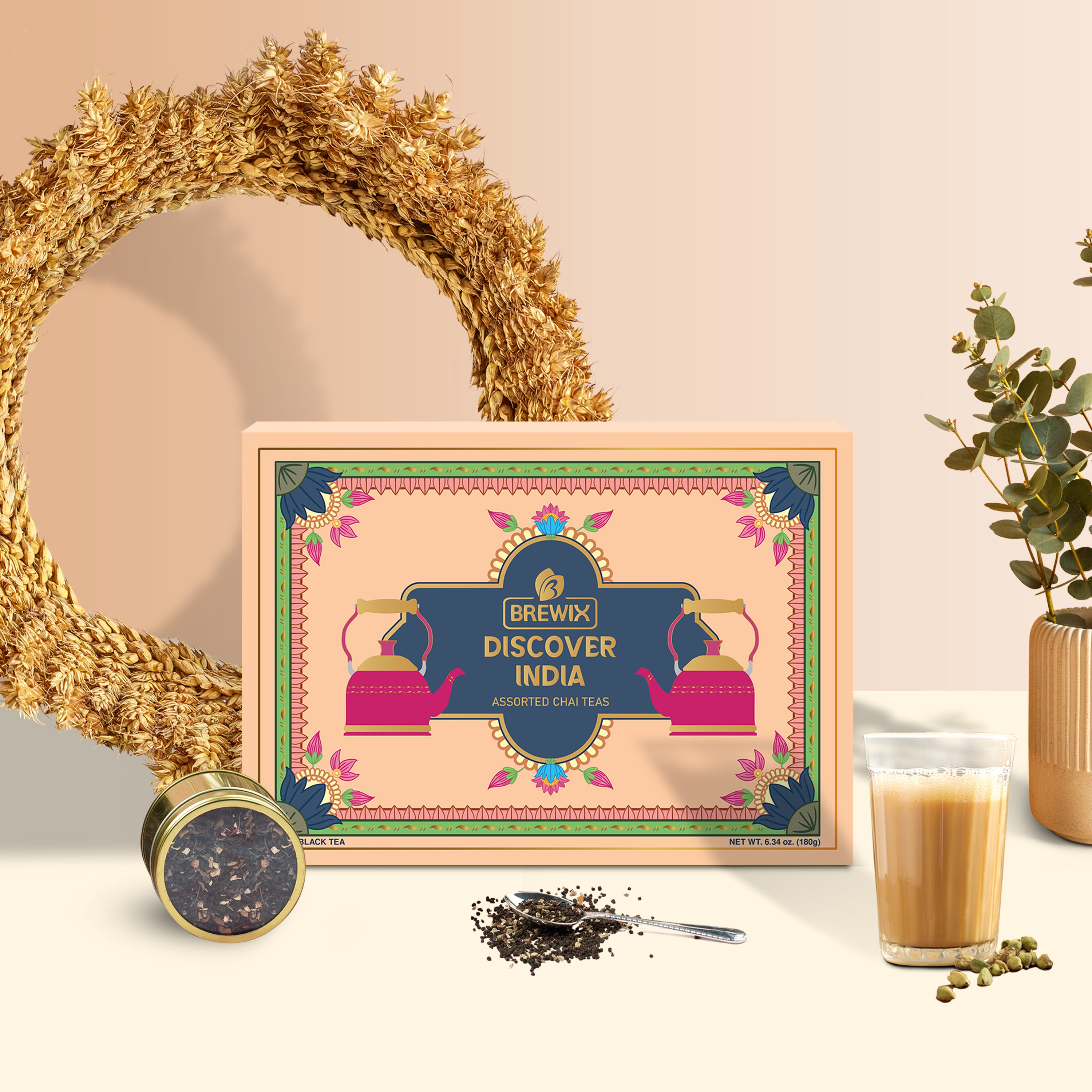 Discover India Chai Tea Gift Set Box, Set of 6