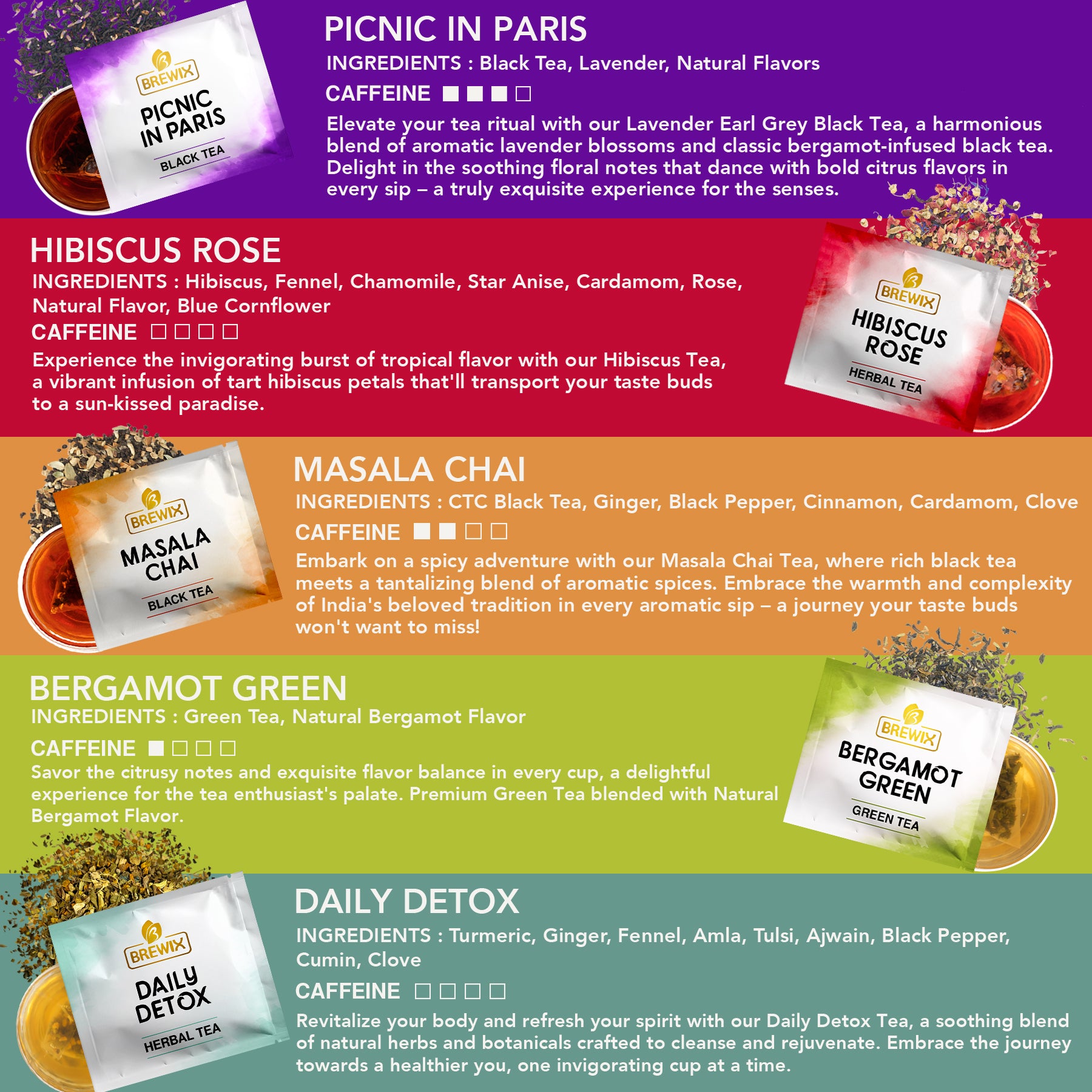 Assorted Tea Sampler Variety Pack with 15 Flavors