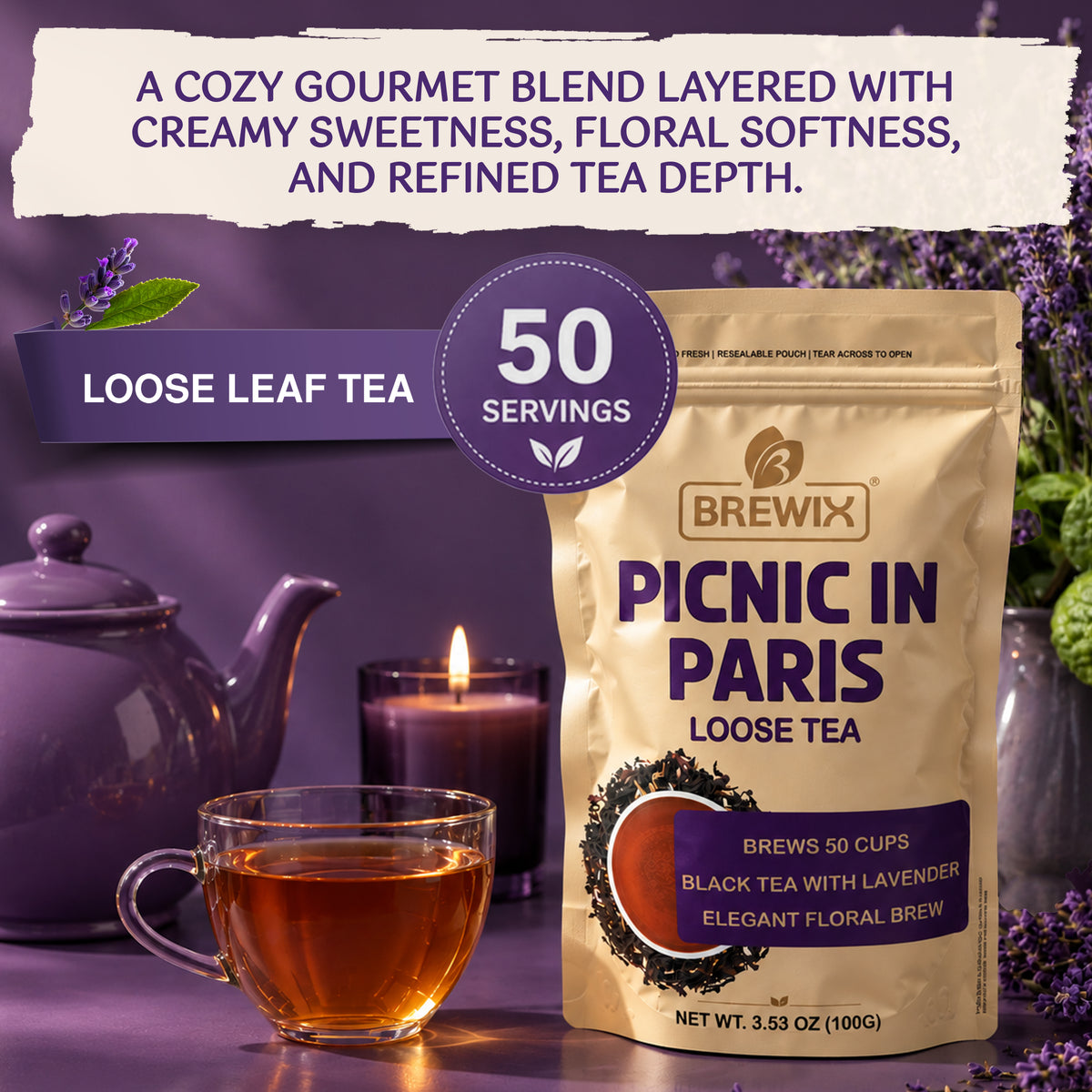 Picnic in Paris | A Whispered Romance of Rich black tea, Lavender, Bergamot, and Vanilla.