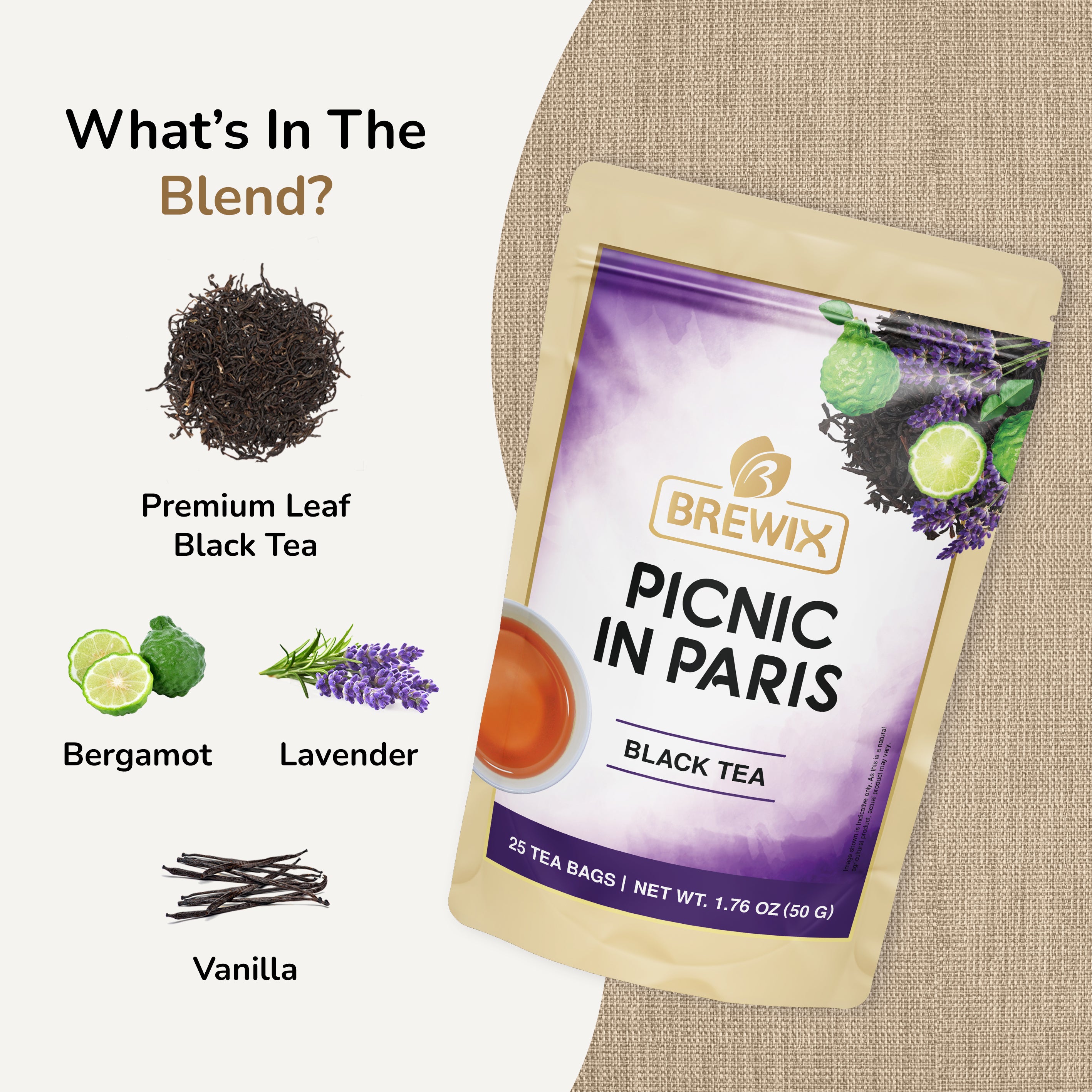 Picnic in Paris Black Tea - Soothing and Antioxidant-Rich, 25 Tea Bags