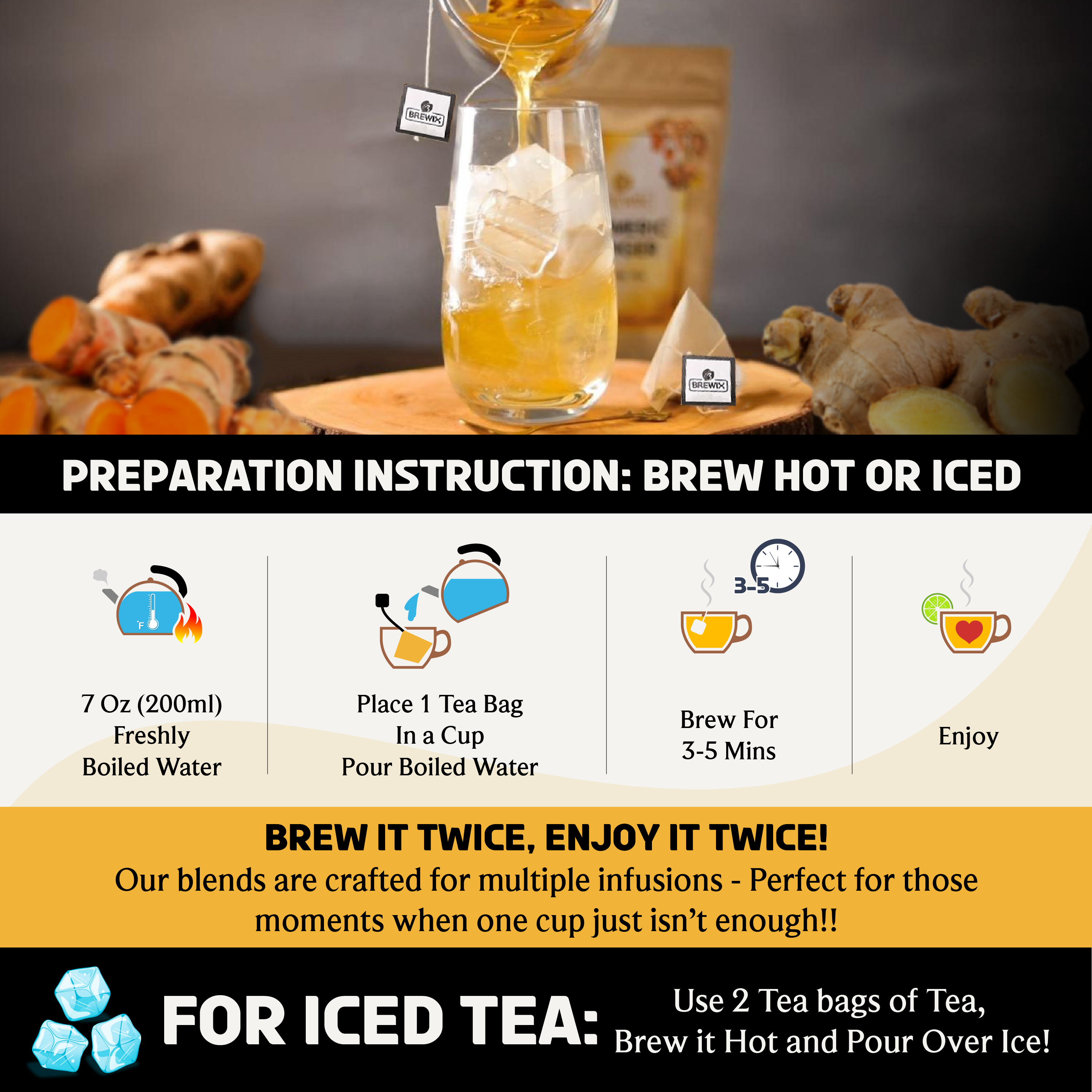 Turmeric Ginger Herbal Tea Tissane, Soothes and Revitalizes