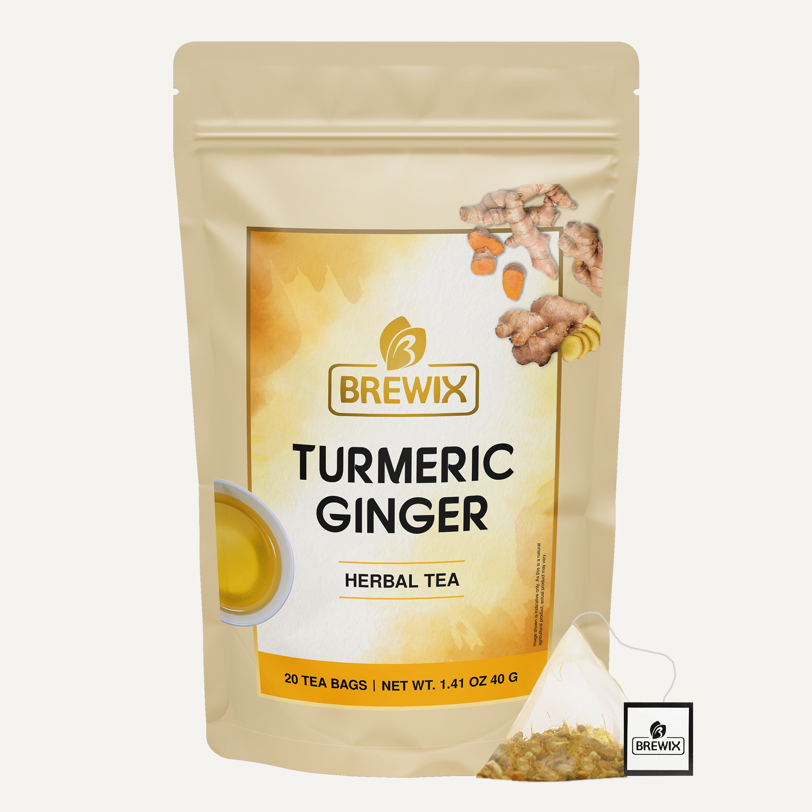Turmeric Ginger Herbal Tea Tissane, 20 Pyramid Tea Bags
