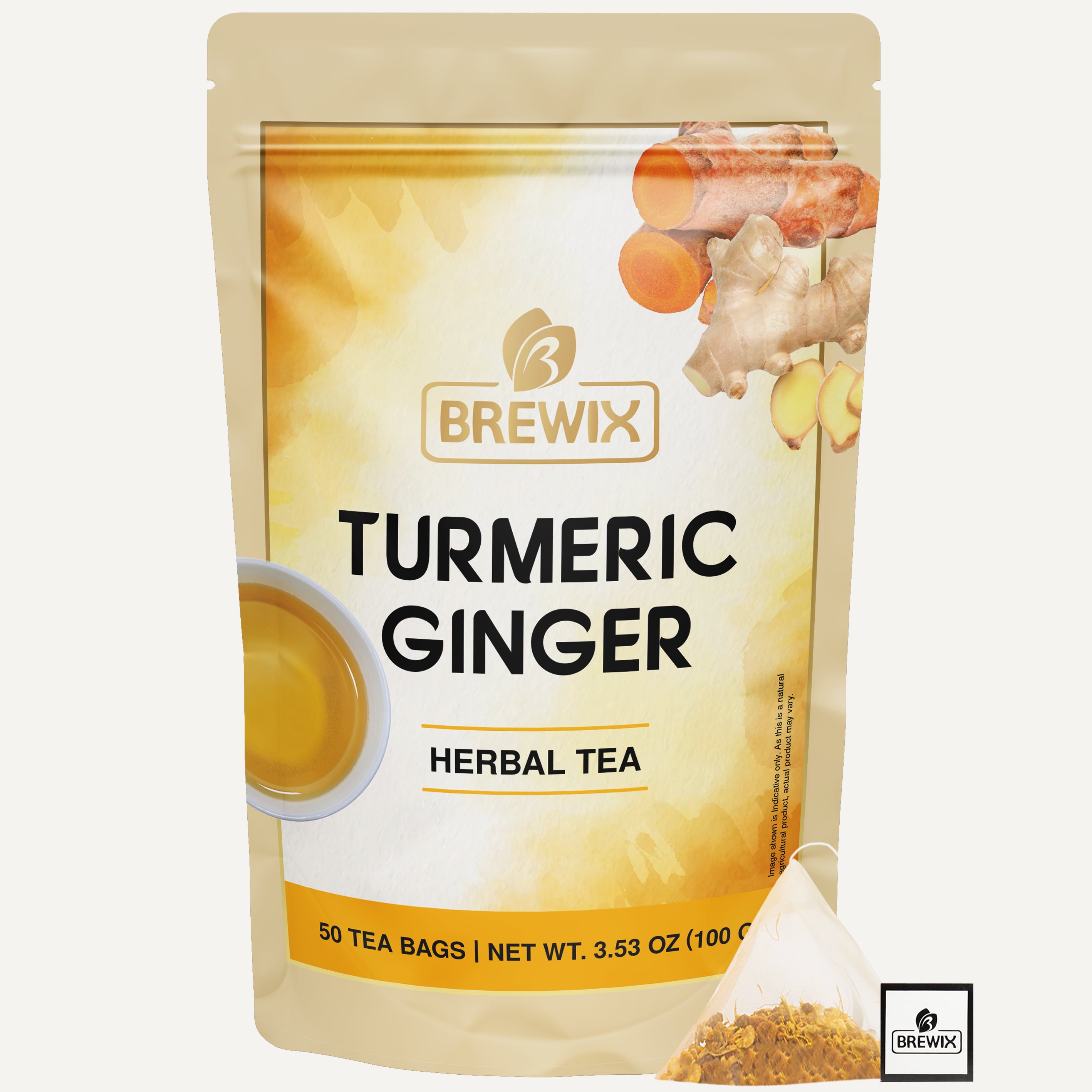 Turmeric Ginger Herbal Tea Tissane, 50 Pyramid Tea Bags