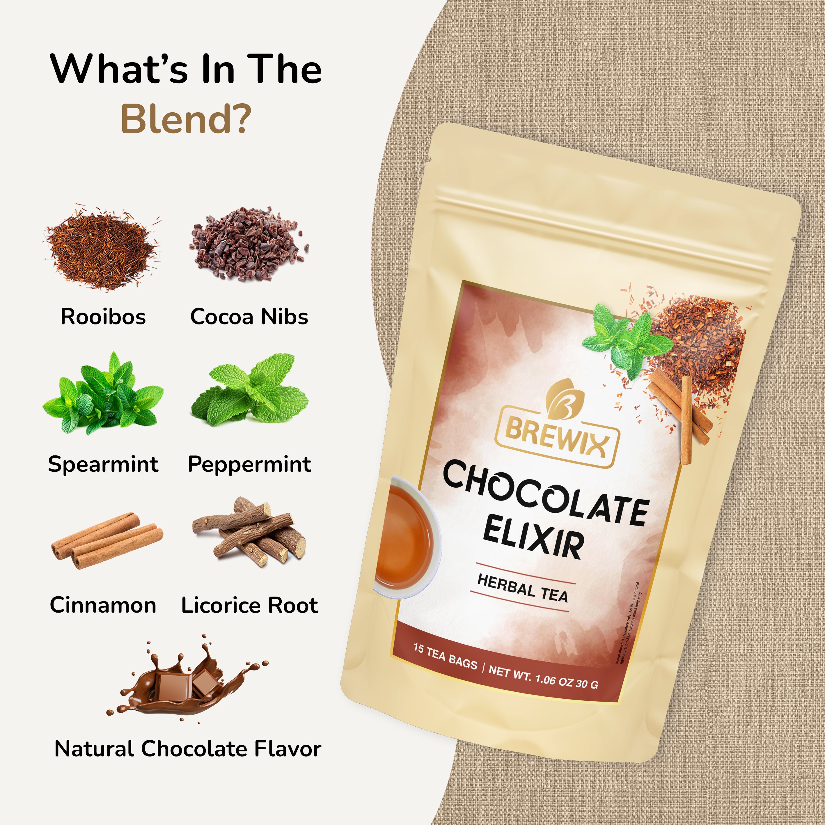 Chocolate Elixir Herbal Tea, 15 Pyramid Bags