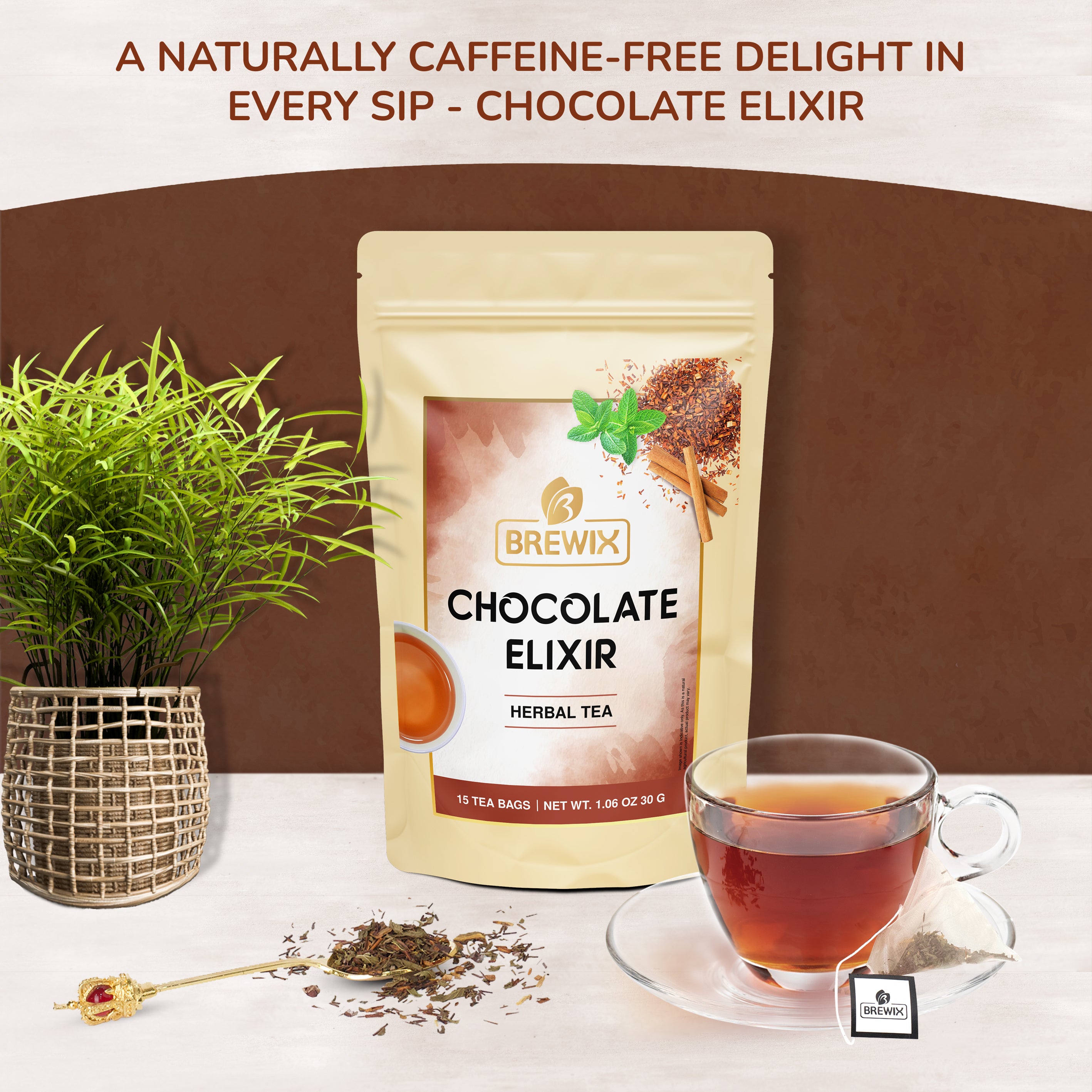 Chocolate Elixir Herbal Tea, 15 Pyramid Bags