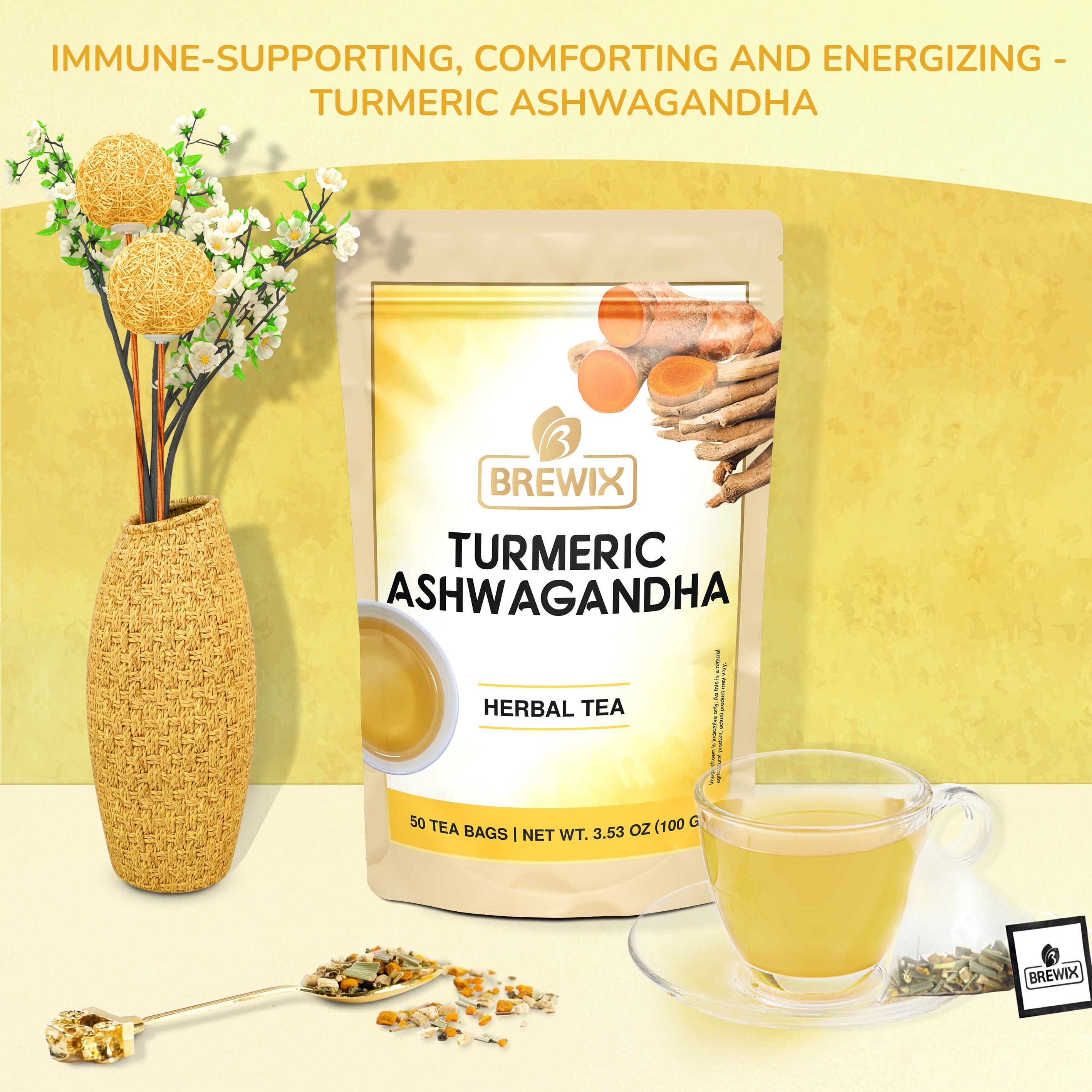 Turmeric Ashwagandha Herbal Tea, 50 Pyramid Tea Bags