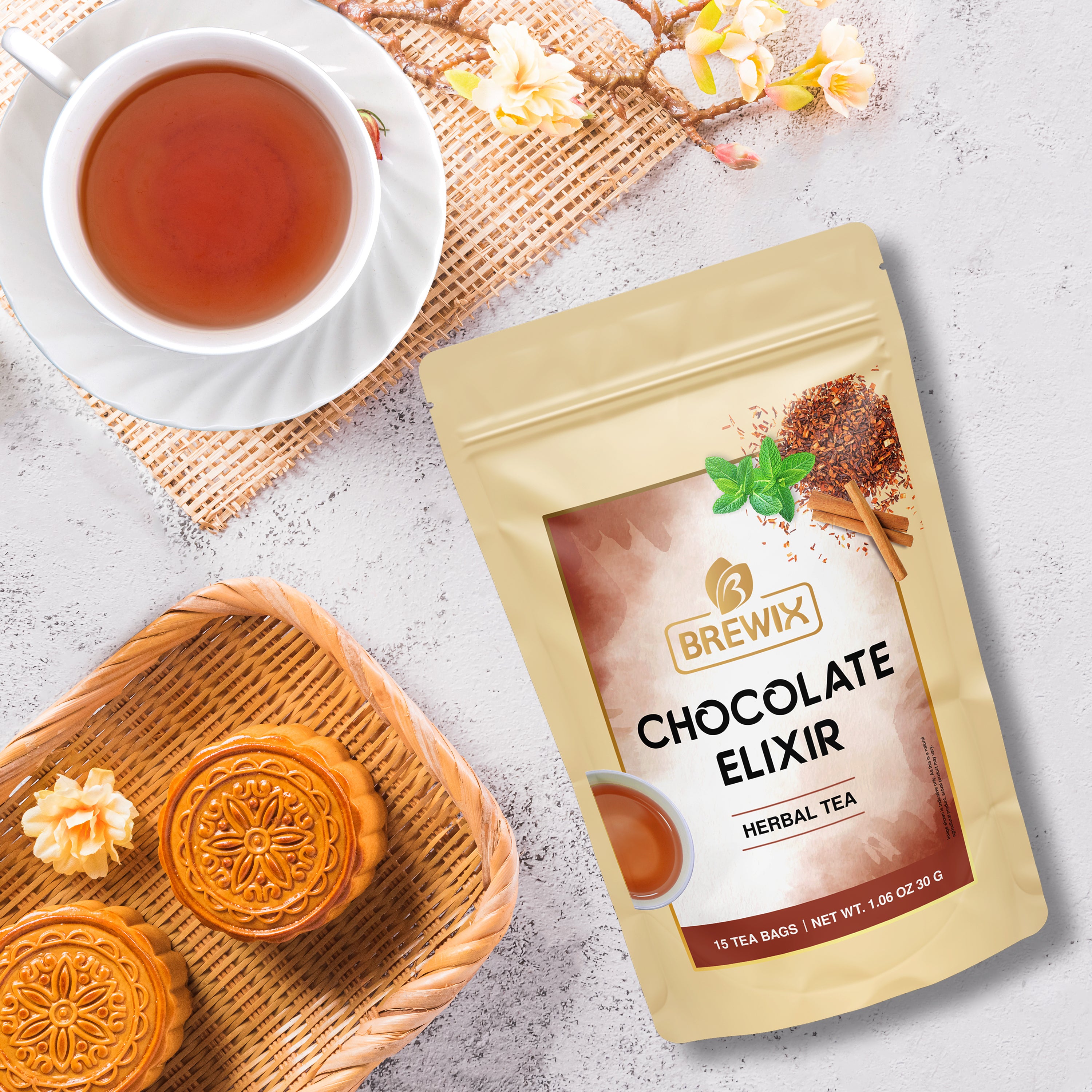 Chocolate Elixir Herbal Tea, 15 Pyramid Bags