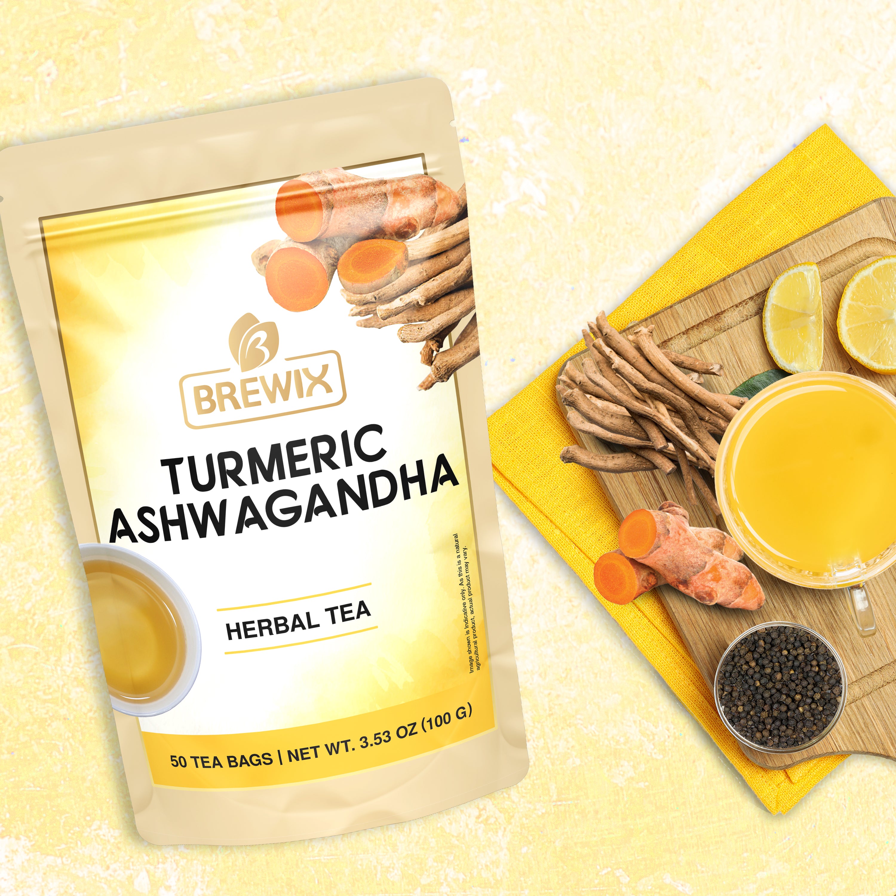 Turmeric Ashwagandha Herbal Tea, 50 Pyramid Tea Bags