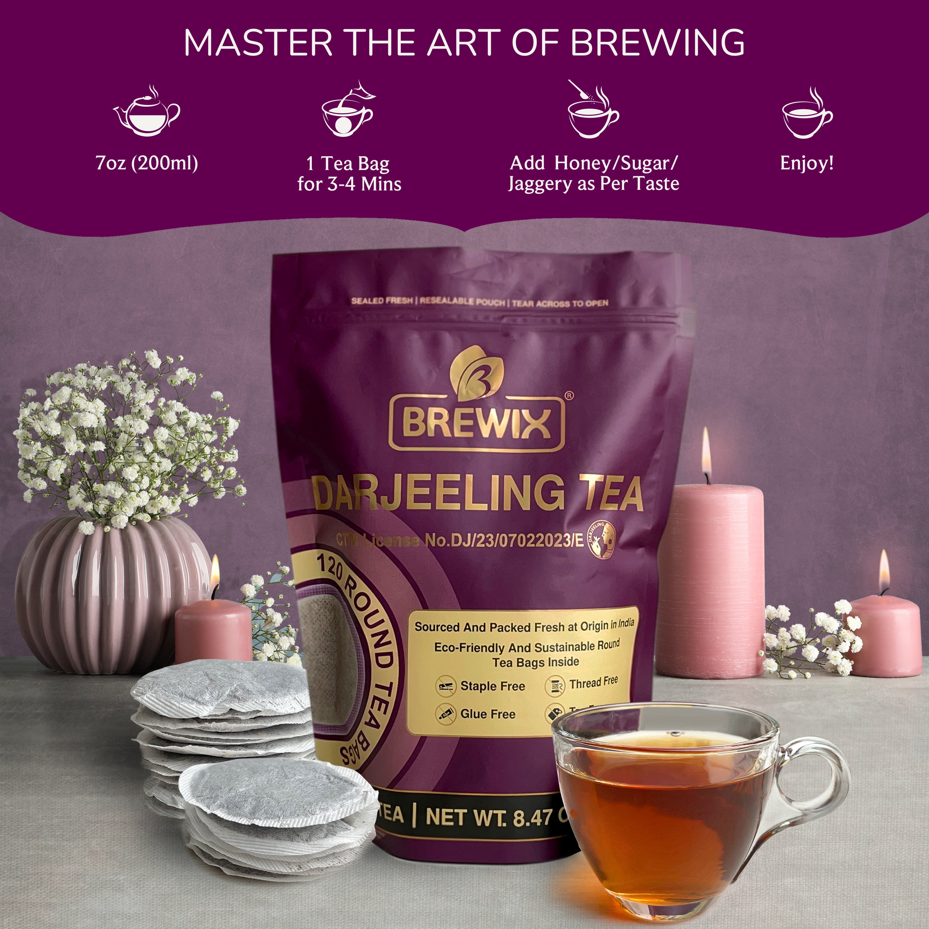 Darjeeling 120 Round Bags | Naturally Smooth, Aromatic Himalayan Elegance