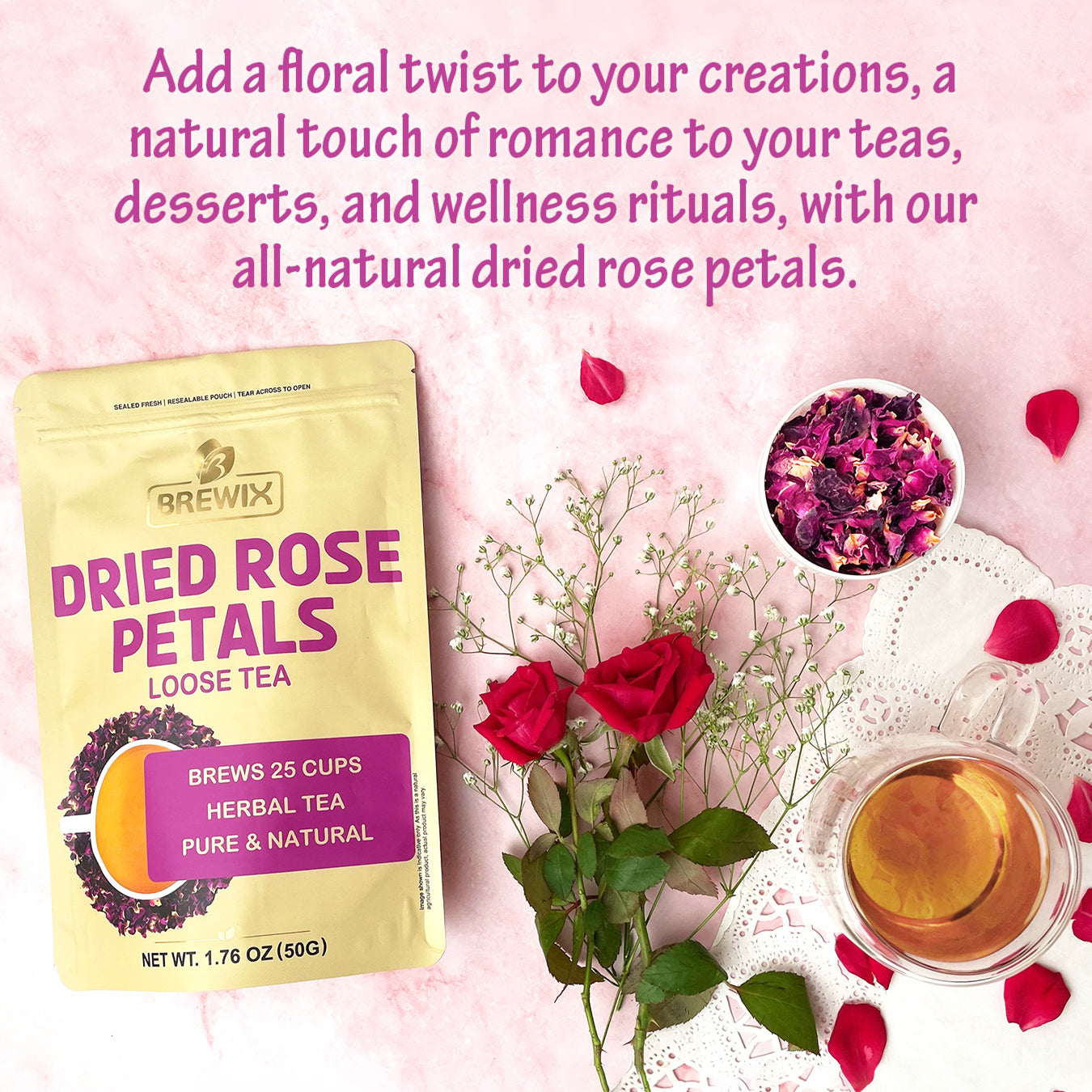 Dried Rose Petals Tea, 1.76 oz Loose Tea