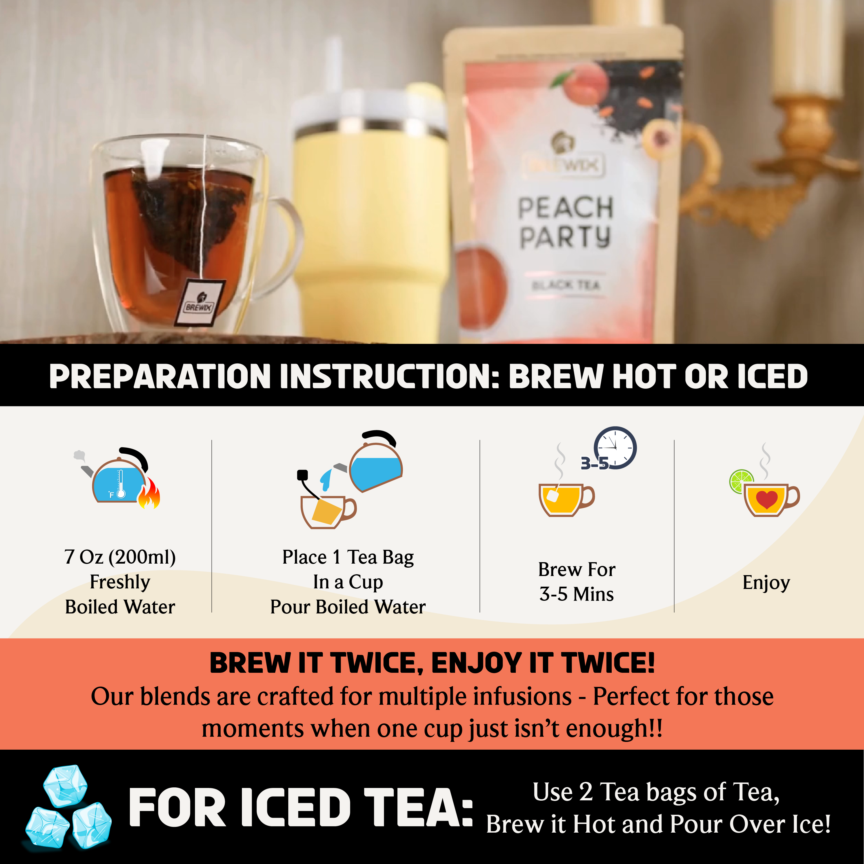 Peach Black Tea | Rich Black Tea with with Luscious Peach Bits and Natural Flavor