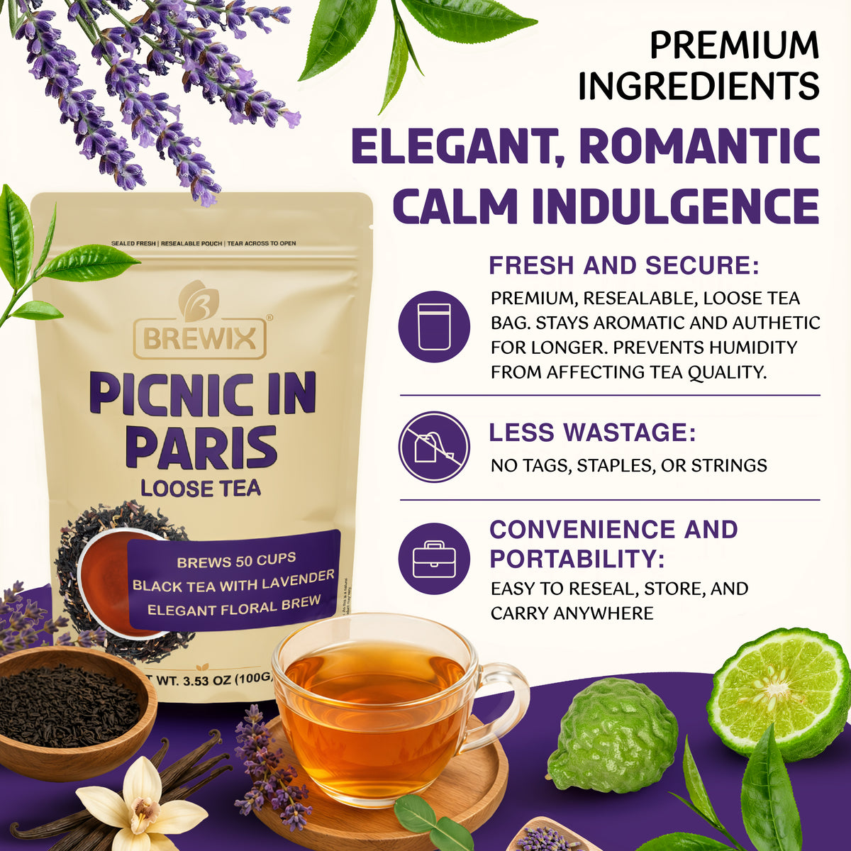 Picnic in Paris | A Whispered Romance of Rich black tea, Lavender, Bergamot, and Vanilla.