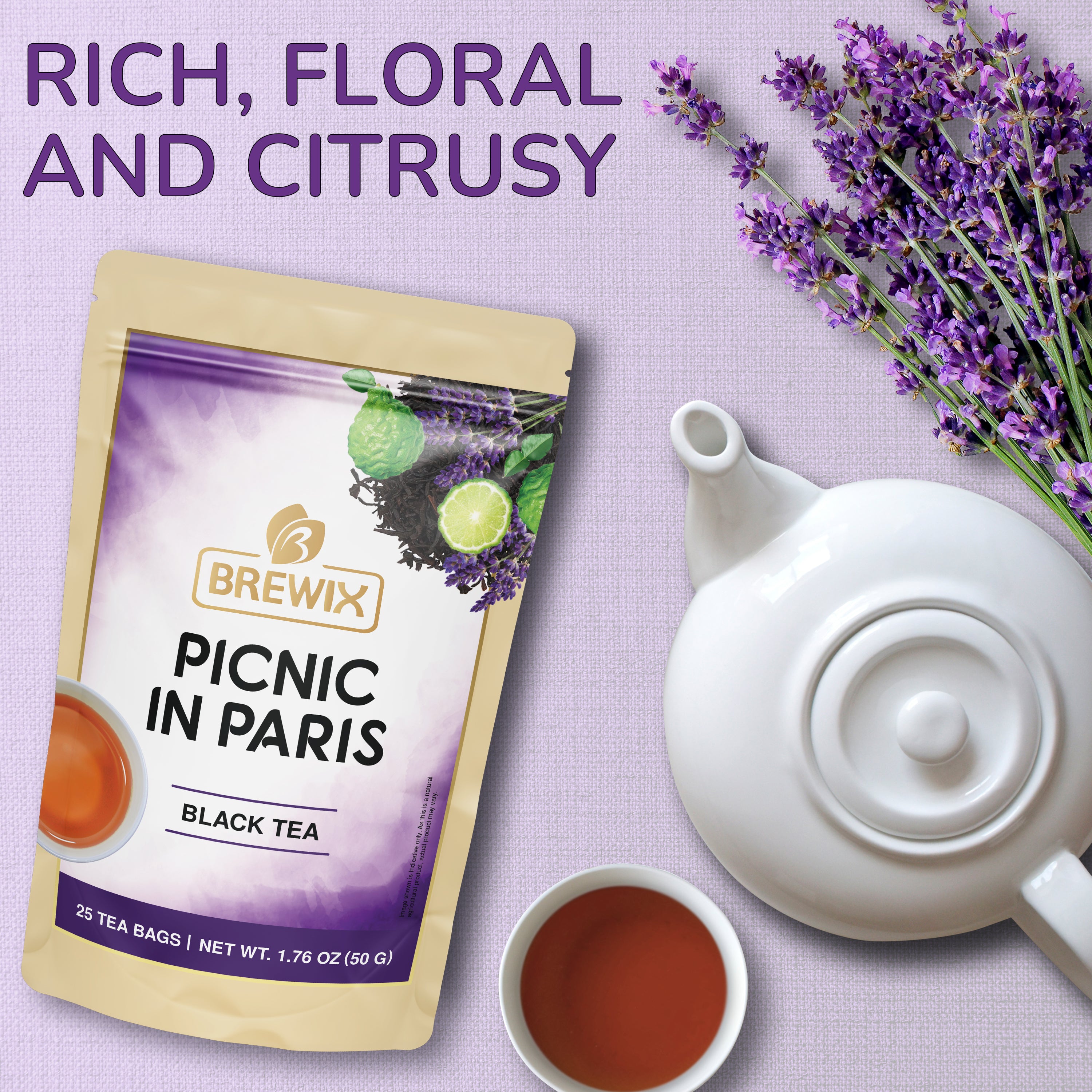 Picnic in Paris Earl Grey Lavender Black Tea, 25 Pyramid Bags