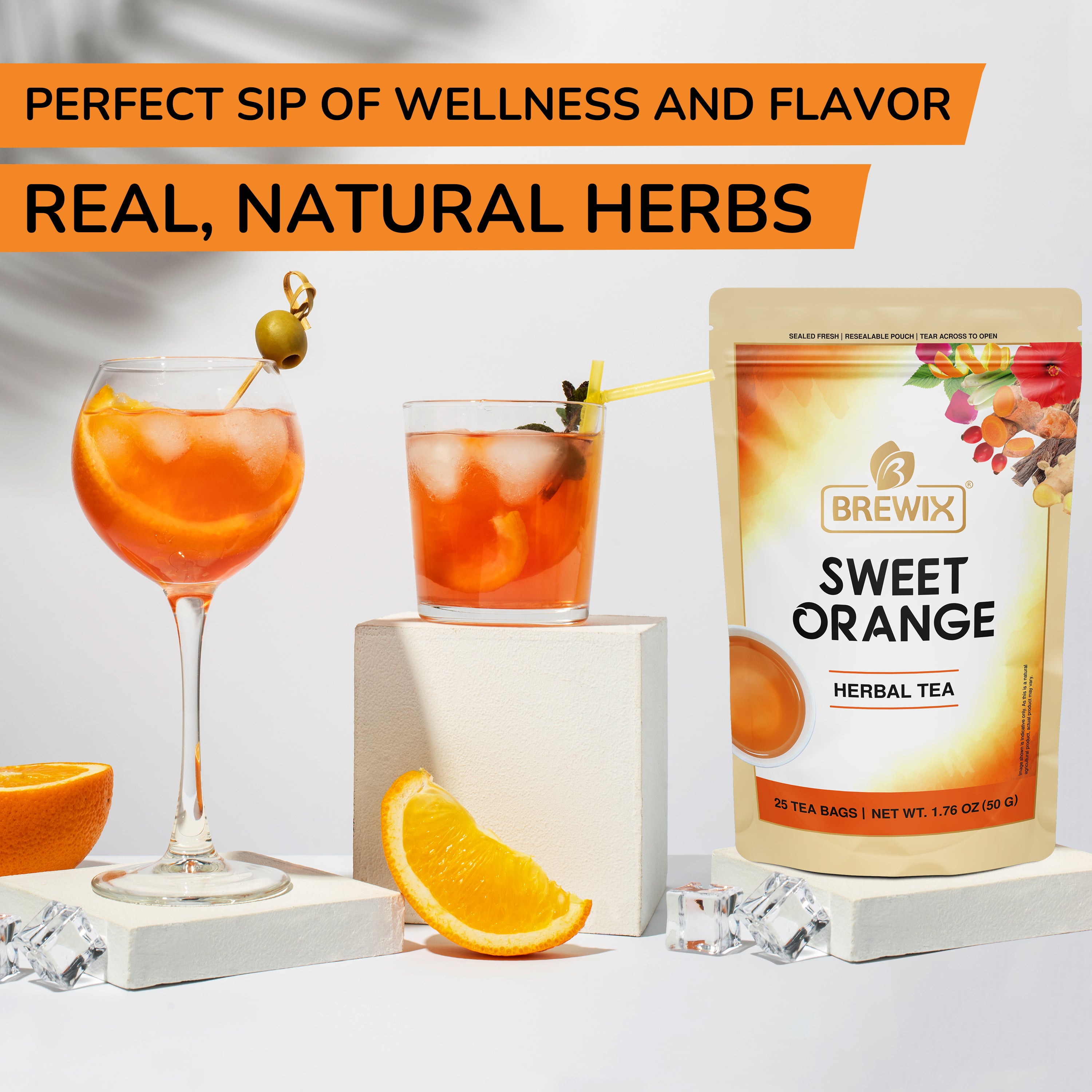 Sweet Orange Hibiscus Herbal Tea - Overall Wellness, packed with botanical goodness.