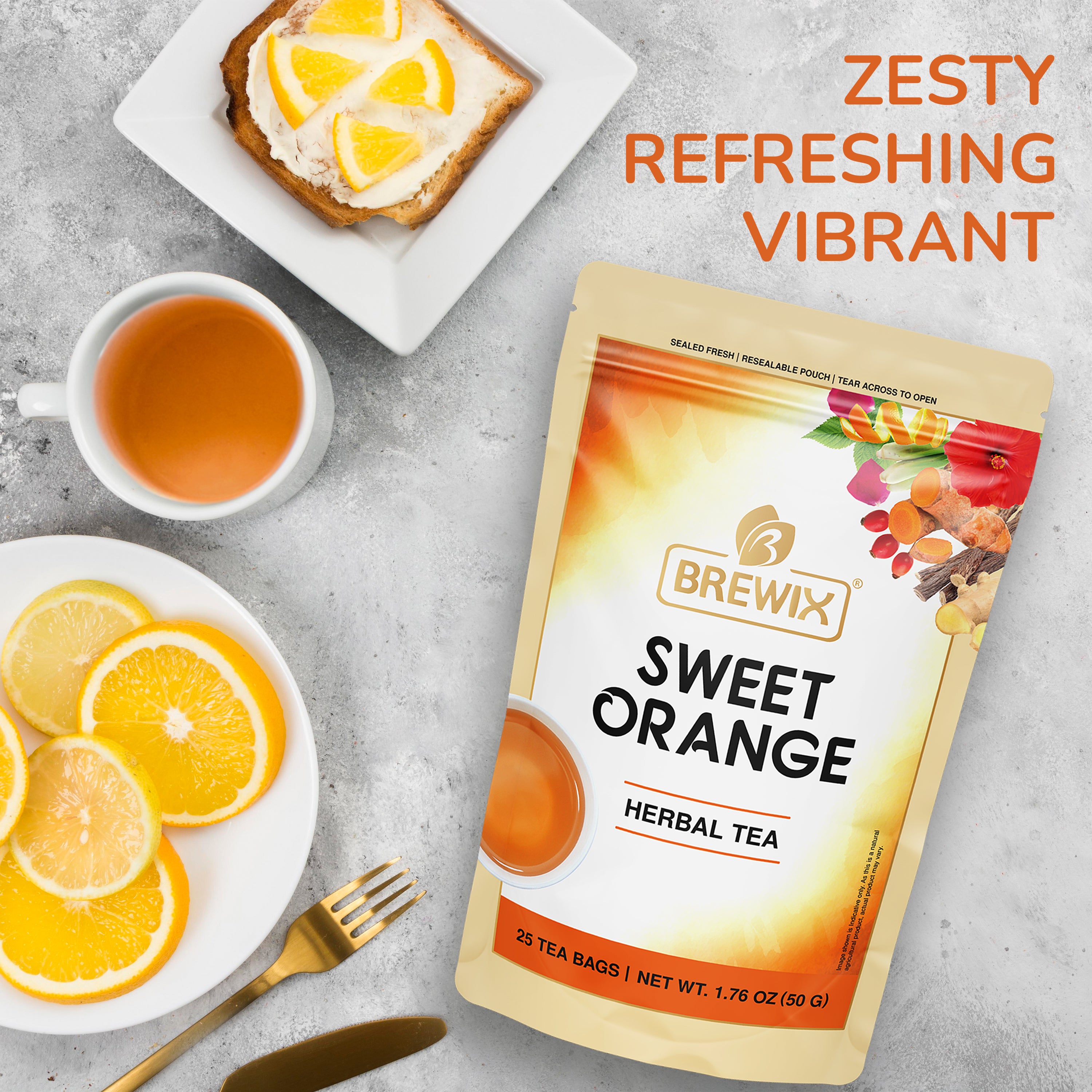 Sweet Orange Hibiscus Herbal Tea - Overall Wellness, packed with botanical goodness.