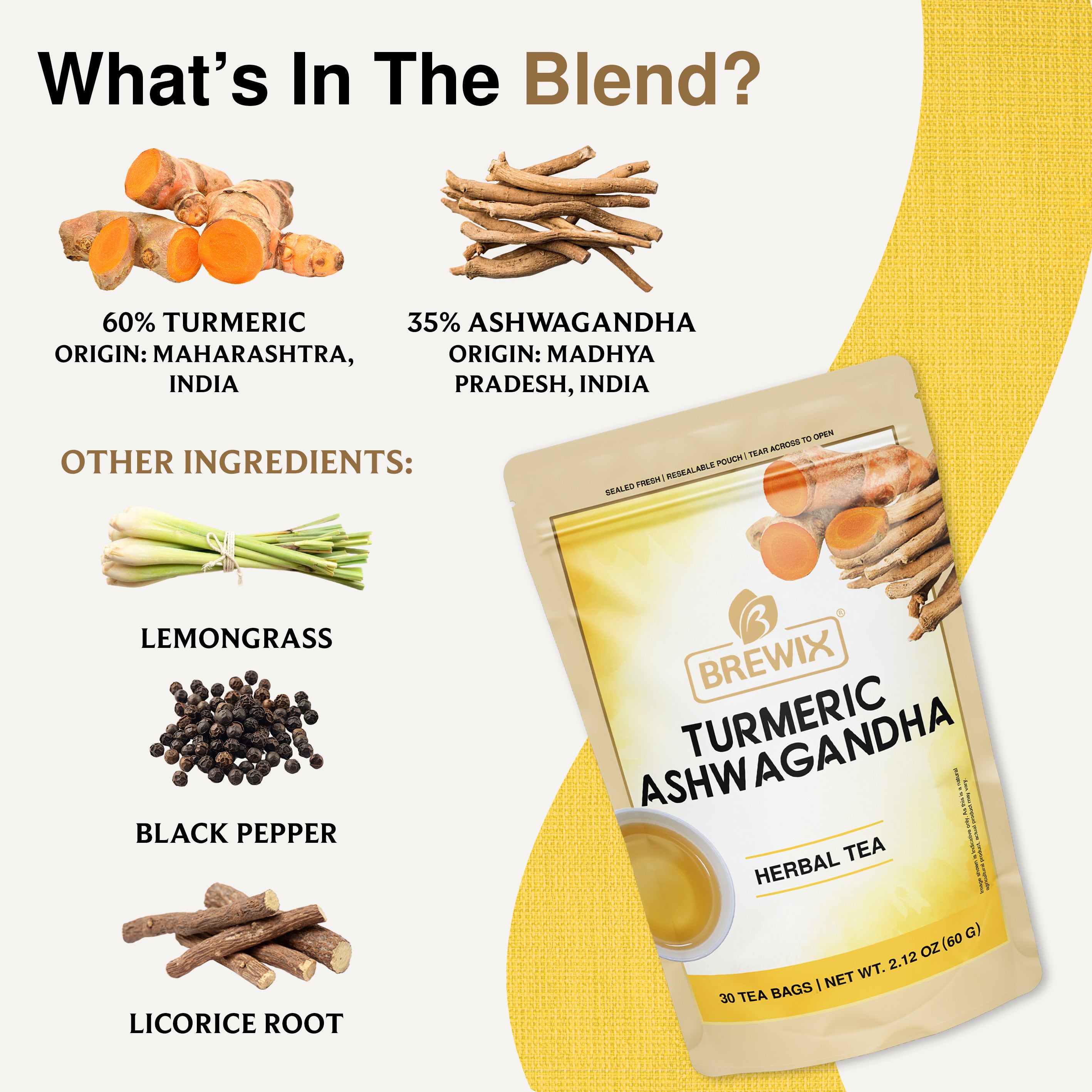 Turmeric Ashwagandha Herbal Tea - Stress Relief & Daily Wellness