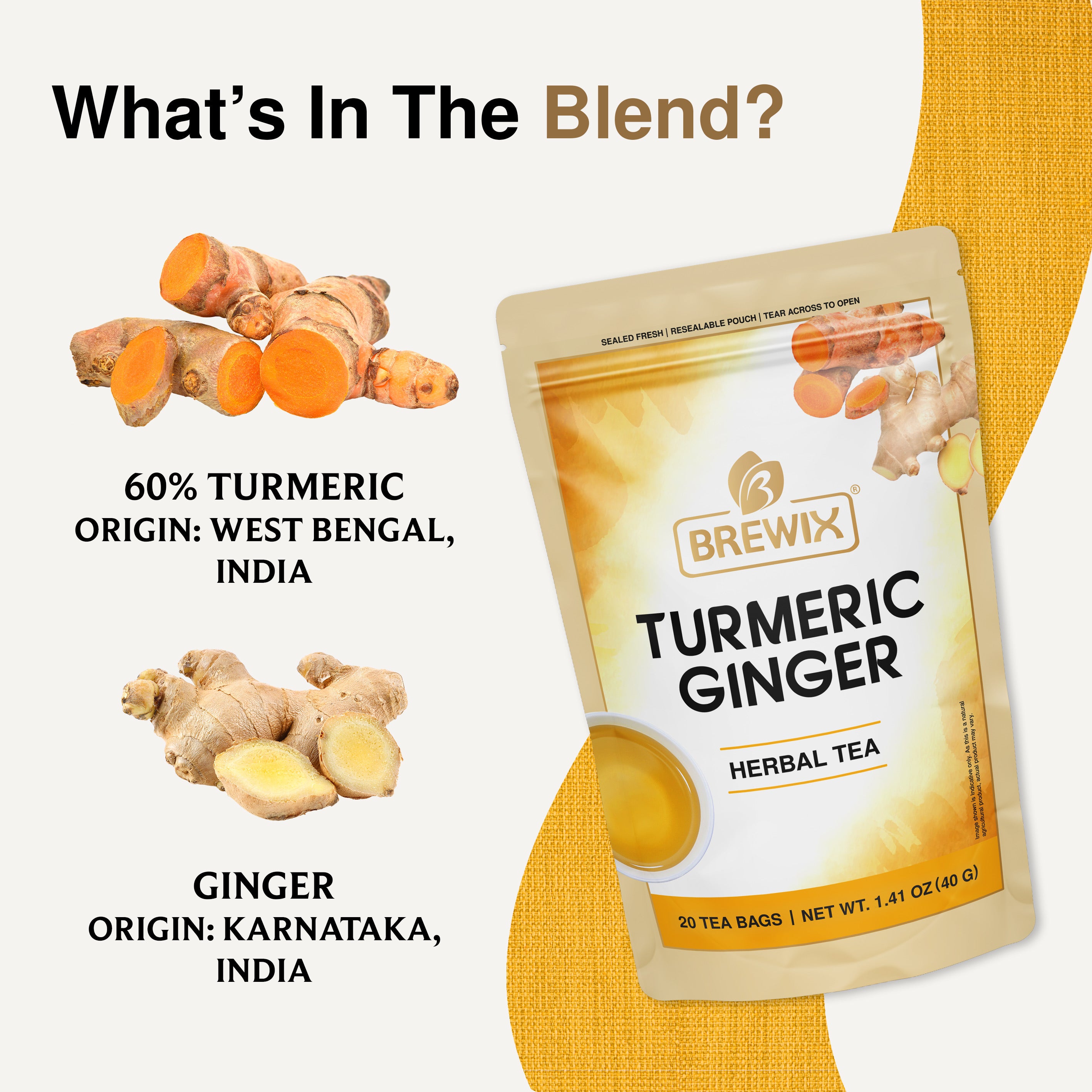 Turmeric Ginger Herbal Tea Tissane, Soothes and Revitalizes